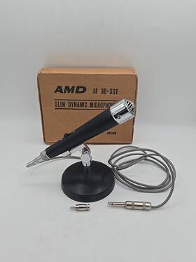 38-501 Amd Vintage #38-501 Slim Dynamic Microphone Japan With Base Untested Two Pack Read