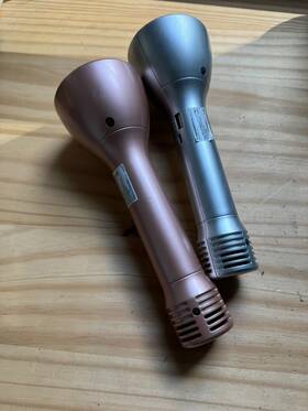 27170917 Bass Jaxx Pair Of Sing Wireless Microphone Speaker Rechargeable Silver And Pink 8 Inch