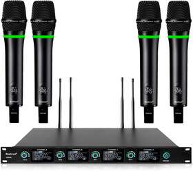 Wxm26 Bietrun Not Shure Wireless Microphone System Pro Rechargeable Uhf 4-channel Metal Cordless 4 Mic