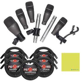 2xphm10 Liquid Audio Samson Dk707 7-piece Drum Mic Kit Bundle With 7-pack Pig Hog Phm10