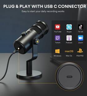 Studio-pd100u Maono Usb Dynamic Microphone Podcast Recording With Gain Knob Plug