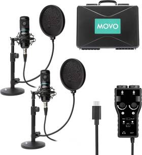 Movo 817711022593 Smartphone Podcast Recording Bundle Kit 2 Pack Condenser Microphones