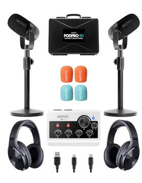 Movo 817711026270 Podpro-a Podcast Kit With Audio Interface 2 Mics Boom Arms