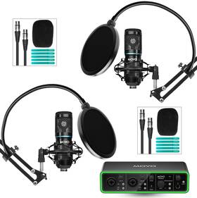 Mdx-1 Movo Pcm6-asm5-pf6x2 Podkit2a Podcast Equipment Bundle For 2 Condenser Microphone Kit With Phantom