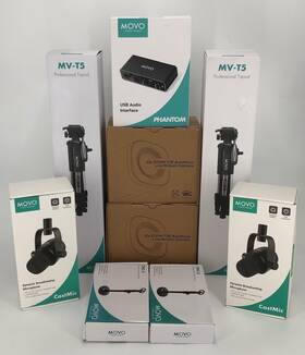 Pcb-2-t Movo Tabletop Video Podcast Equipment Bundle Interface 2x Mics Cameras Stands