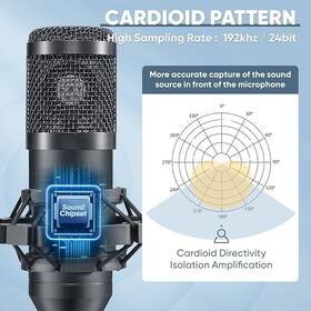 Piolunth 774388417216 Usb Microphone Plug And Play 192khz/24bit Condenser Studio Mic Kit Black