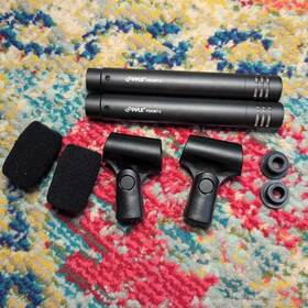 Pdkm7-c Pyle Matched Pair Of Condenser Microphones Work Great Holders Screens