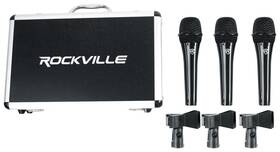 Rockville 613825723230 Tc Pro Triple Black 3-pack Metal Wired Vocal/instrument/dj Microphones