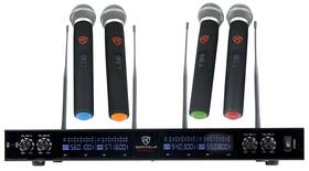 Rwm90u Rockville Quad Uhf Handheld Wireless Microphone System With Lcd Metal Casing