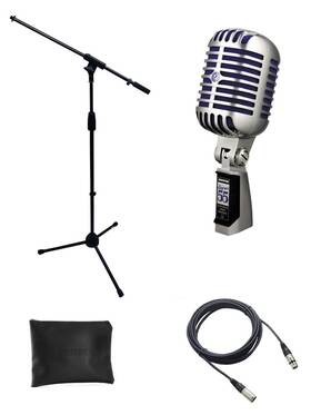 Shure 035127230276 Super 55 Microphone Bundle With Mic Boom Stand And Xlr Cable