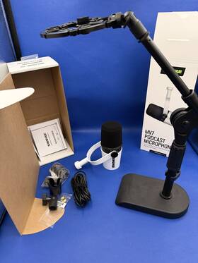 Mv7xwdesk2bn Shure Mv7 Podcast Microphone White Weighted Stand Bundle
