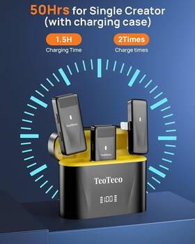 Teoteeo 654538591587 2pcs Wireless Lavalier Microphone Iphone Ipad Charging Case - Black