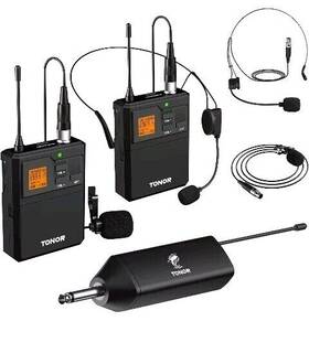 Tonor 313023644619 Uhf Wireless Microphone System With Dual Headset Microphones/lavalier Lapel Mics