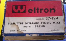 37-124 Weltron Vintage Slim Type Dynamic Pencil Mike With Stand Original Box Japan