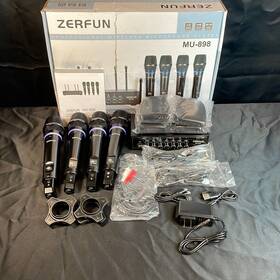 Mu-898 Zerfun Black 4 Channel Rechargeable Wireless Microphone System