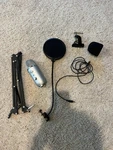Blue Yeti Usb Microphone + Boom Arm, Desk Mount, Foam Windscreen & Pop Filter. Fixed Price $50.00.