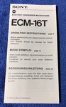 Sony ECM-16T Electret Condenser Microphone Original Operating Instructions M223X. Fixed Price $13.85.