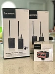 Saramonic Wireless Mic Set With 2X SR-WM4C And SR-AX100 Adapter. Fixed Price $70.00.