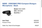 Rode Videomic Pro Shotgun Microphone Vmpr Hot/cold Shoe Mount Black. Fixed Price $100.00.