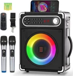 Karaoke Machine With 2 Wireless Microphones,portable Bluetooth 5.1 Speaker Light. Fixed Price $59.99.