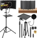 Microphone Stand W/ Isolation Shield Pop Filter Tripod Studio Recording Kit. Fixed Price $84.79.