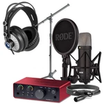 Rode NT1 Signature Mic + Scarlett Solo 4TH Gen Interface Stand Headphones. Fixed Price $359.99.