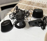 Blue Condenser Microphone A00136 888-000444 W/amazonbasics Speakers Webcam. Fixed Price $19.99.