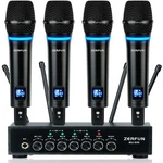 Zerfun 4 Channel Rechargeable Wireless Microphone System, Pro Uhf Metal Black. Fixed Price $253.50.