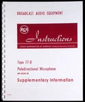 Rca Ribbon Microphone Supplement Incl 77-DX Vintage Historic Info. Fixed Price $46.50.