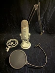 Blue Microphone With Boom Arm, Stand Pop Filter. Fixed Price $60.00.