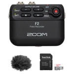 Zoom F2 Ultracompact Recorder, Lavalier Mic W/ 32GB Memory Card & Windbuster. Fixed Price $188.99.
