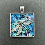 Dragonfly Pendant Glass Silver Tone Frame Blue Jewelry Making Necklace Insect. Fixed Price $11.69.