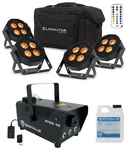 (4) American Dj Mega Flat Hex PAK4 Rgbla+uv Led Dmx Par Lights+fog Machine. Fixed Price $639.90.