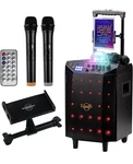 Portable Karaoke Machine Bluetooth Speakers On Wheels With 2PK Wireless Mic. Fixed Price $79.99.