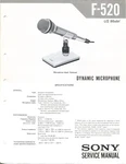 Sony Model F-520 Dynamic Microphone Service Manual. Fixed Price $12.95.