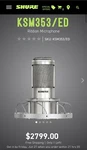 Shure KSM353/ED Premier Bi-directional Ribbon Microphone. Fixed Price $2100.00.