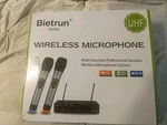 Bietrun WXM06 Blk Uhf Dual Channel Wireless Bluetooth Dynamic Microphone System. Fixed Price $69.95.