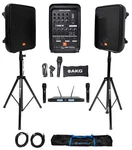 Jbl EON208P 8" Bluetooth SPEAKES+STANDS+MIXER+(2) Wireless Uhf Microphones. Fixed Price $857.95.