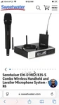 Sennheiser Ew-d ME2/835-S Combo Wireless Handheld & Lav Mic System, Band R1-R6. Fixed Price $700.00.